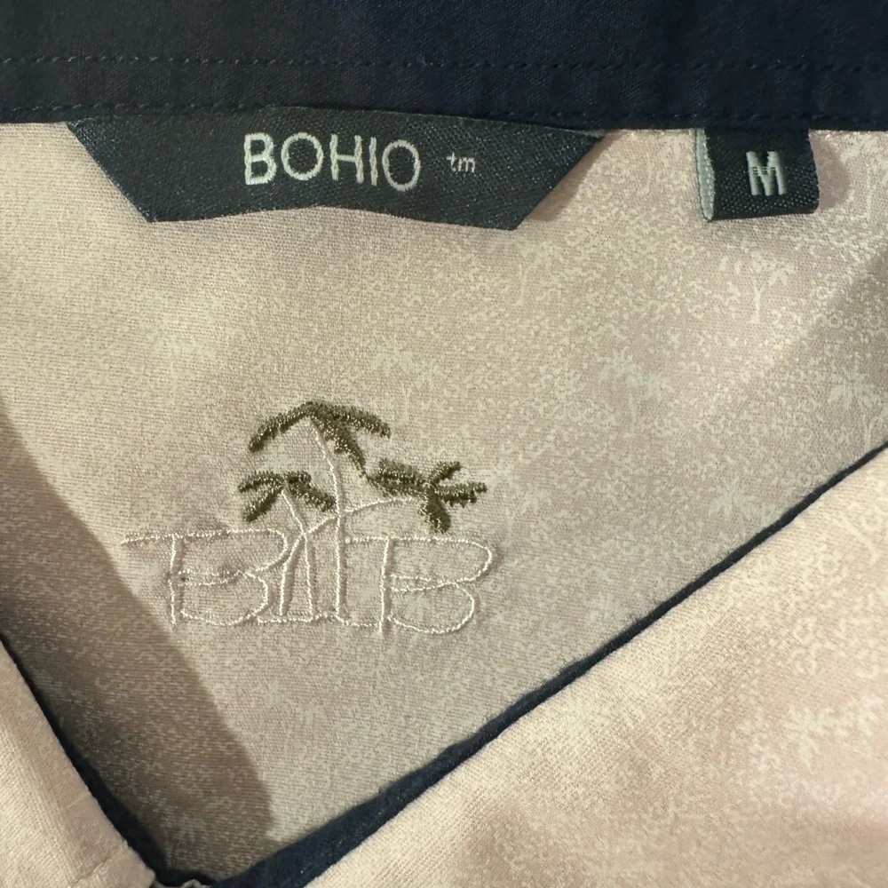 BOHIO Men's Long Sleeve Button-Up Casual Shirt Pink Palm Trees Size Medium